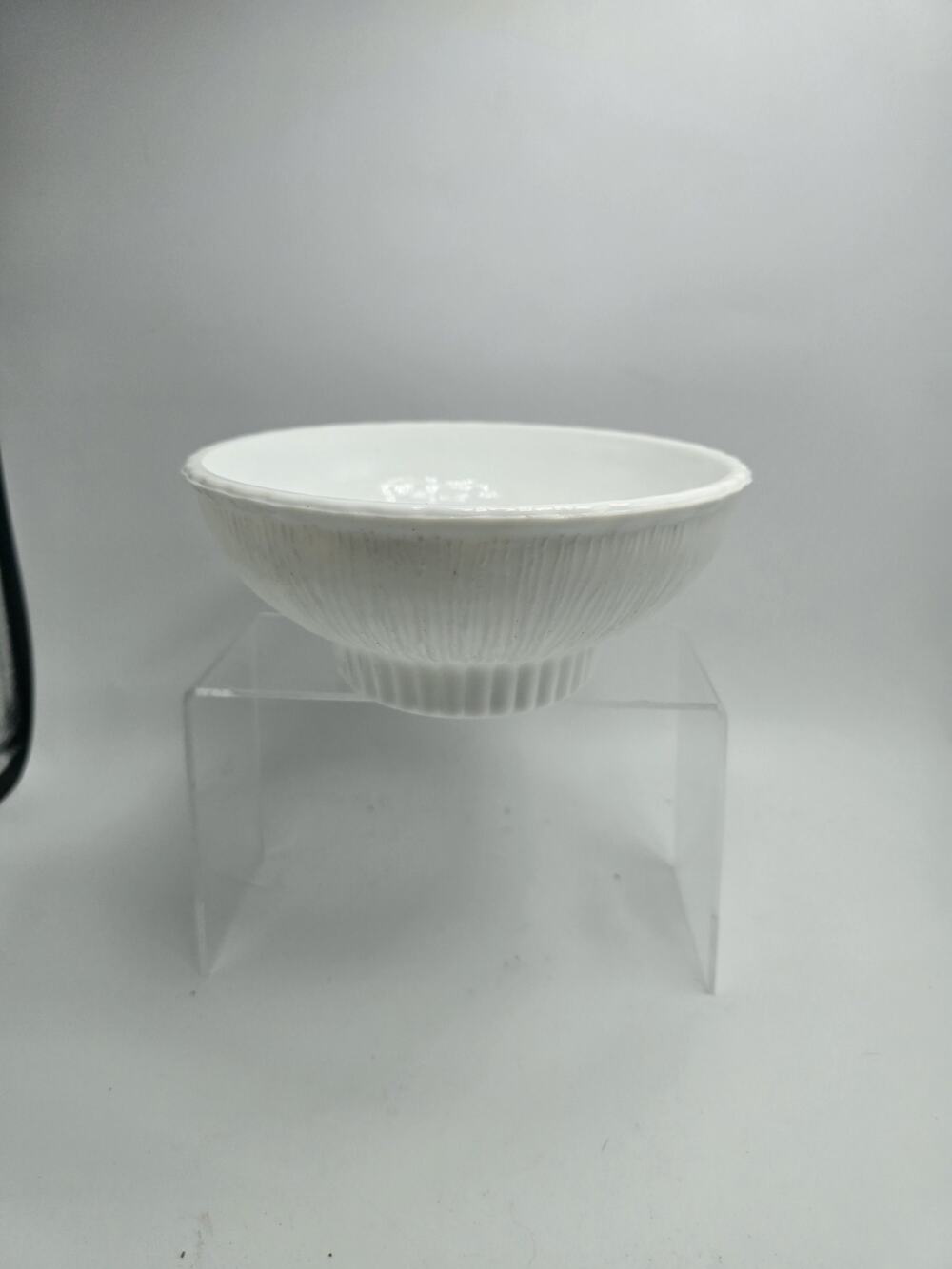 Vintage FTD White Footed Bowl 1975 Around 6.5" Milk Glass Textured